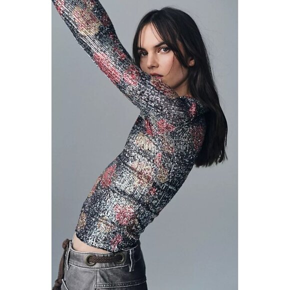NWOT Free People multicolour floral sequin top, S - Picture 11 of 16
